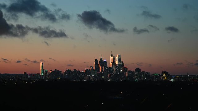 Sunset Time Lapse of Philadelphia Skyline with Clouds and Weather 