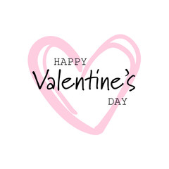 Happy valentines day concept holiday typography poster with hand drawn text heart shape isolated on white background flat