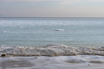 Cold ice landscape with frozen sea to the horizon.