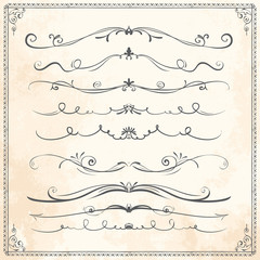 Hand drawn line border frame doodle vector design elements set on vintage paper background