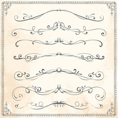 Obraz premium Vector hand drawn line border frame ornate design elements set on vintage paper 