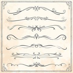 Hand drawn line border frame vector design elements set on paper background