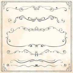 Vector hand drawn line border frame sketch design elements set on paper pattern 