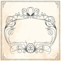 Vector doodle sketch hand drawn  frame border template for greeting card or wedding invitation on vintage paper background