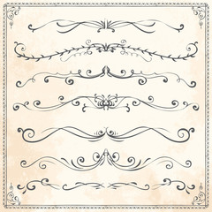 Obraz premium Vector hand drawn line border frame sketch design elements set on grunge paper background