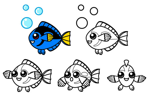 blue tang line color cartoon