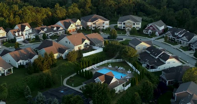 This Ultra High Definition drone aerial footage is of a suburban community in Pennsylvania. The footage is a still UHD photo that zooms out.