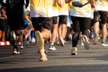 Close up foot marathon running