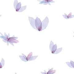 violet flowers pattern, watercolor seamless pattern, violet flowers, hand-drawn, isolated on white background