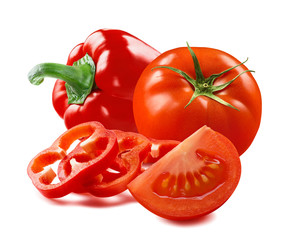 Tomato and red bell pepper isolated on white background