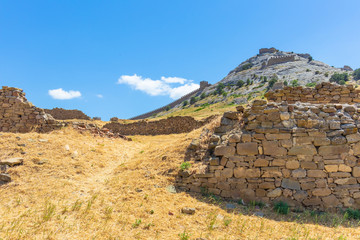 Fototapeta na wymiar Genoese fortress in Sudak, Crimea. Medieval ruined city.