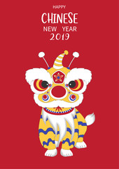 Chinese lion dance for Chinese new year 2019,Craft style,cards,poster,template,greeting cards,animals,pig,Vector illustrations 