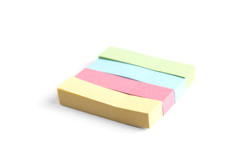 Color paper bookmarks isolated on white background. 