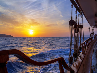 Sunset at the Sailboat deck while cruising