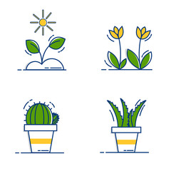 Gardening Icons Set with Outline Filled Style