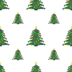 Seamless pattern with Christmas tree with Christmas balls and a star on the top