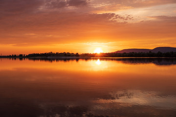 Obraz na płótnie Canvas Sunset on a lake in Hohenrode in Germany