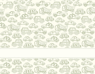 Seamless baby pattern with cars. Illustration with travel and adventure for kids. Children background for wallpaper, textile. Baby shower pattern or birthday greeting card. 