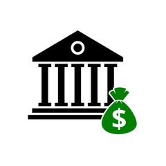 Bank building design, money bag icon or logo