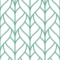 Stylish seamless pattern with green outline leaves