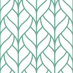 Crédence de cuisine en verre imprimé Feuilles géométriques Modèle sans couture élégant avec des feuilles de contour vert