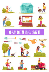 Fototapeta premium Gardening Cartoon Icons Set