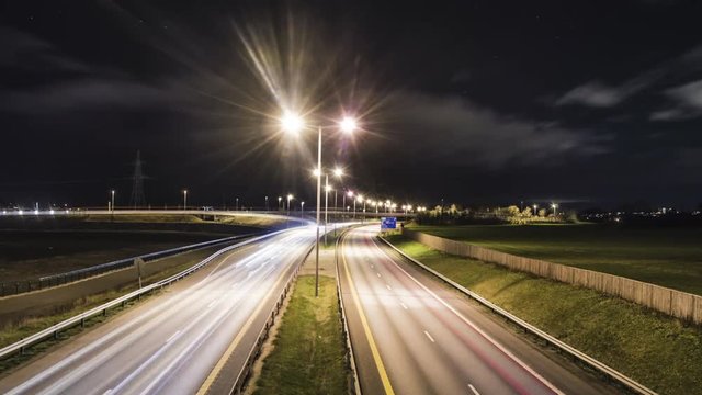 Timelapse of E39 road in Stavanger. Longexposure motiontimelapse from bridge over highway.