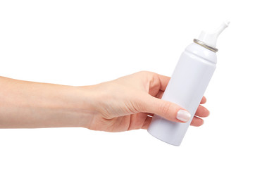 White nose wash spray bottle with hand, sea water therapy