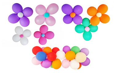 Multicolored many balloons isolated on white background.