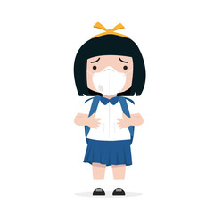 student girl wearing n95 mask to protect