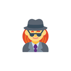 Woman spy agent flat icon, vector sign, colorful pictogram isolated on white. Woman detective avatar character symbol, logo illustration. Flat style design
