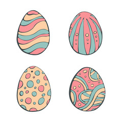 Happy Easter eggs. Vector set isolated on white background. Hand drawn doodle illustration.