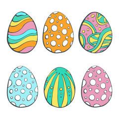 Happy Easter eggs. Vector set isolated on white background. Hand drawn doodle illustration.