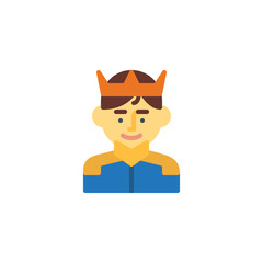 Man prince avatar flat icon, vector sign, colorful pictogram isolated on white. King with crown symbol, logo illustration. Flat style design