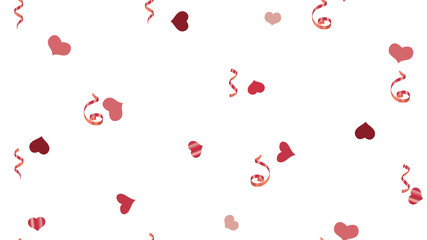 Flying Red confetti. Vector Seamless Pattern on a White fond. Festive Pattern of Hearts and Serpentine. Element of packaging, textiles, wallpaper, banner, printing.