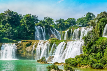 Detian Falls in Guangxi, China and Banyue Falls in Vietnam..