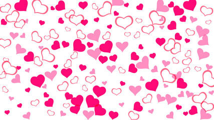 A sample of wallpaper design, textiles, packaging, printing, holiday invitation for wedding. Red on White background Vector. Red hearts of confetti crumbled. Happy background.