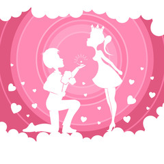 Plakat Light pink composition with a girl in a crown and a boy on her lap