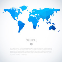 Blue vector template of global world map with modern triangle pattern. Cool infographic template on isolate white background