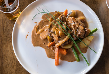 Rib beef steak roasted with vegetable