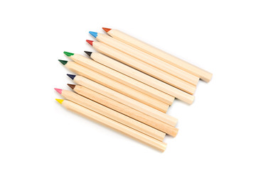 Wooden colorful ordinary pencils isolated on a white background, Image.