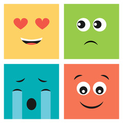 Set of four colorful emoticons with emoji faces