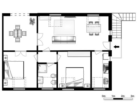 2d floor plan. Black&white floor plan.