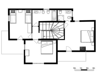 2d floor plan. Black&white floor plan.