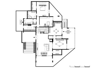 2d floor plan. Black&white floor plan.