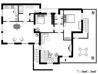 2d floor plan. Black&white floor plan.