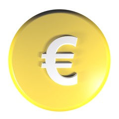 Yellow circle push button Euro currency symbol - 3D rendering illustration