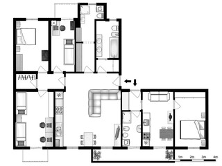 2d floor plan. Black&white floor plan.