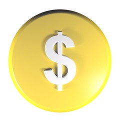 Yellow circle push button Dollar currency symbol - 3D rendering illustration