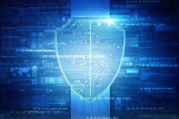 2d illustration Security concept - shield on digital code background

